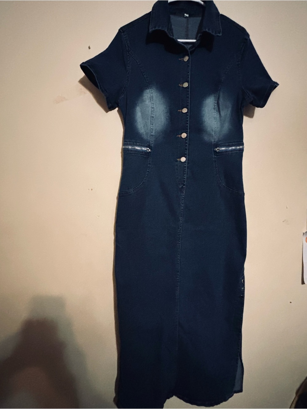 Dark Blue Denim Shirt Dress with Button Front